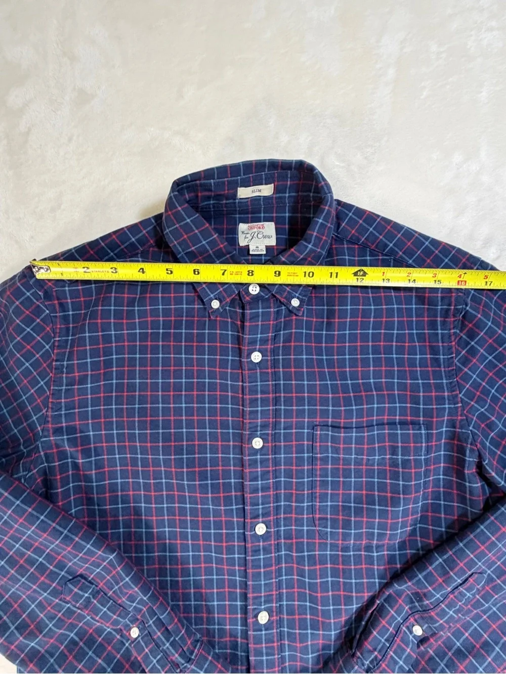 J. Crew Navy and Red Plaid Button-Down Shirt - Size Medium
